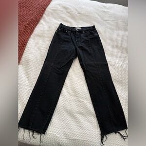 Daze Denim High Rise Straight Up Curfew Jeans Raw Hem Black